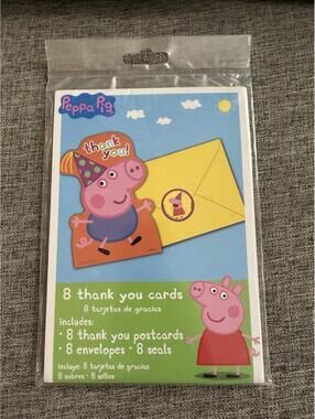 Peppa Pig Thank You Cards Birthday Party 8 Pack NEW